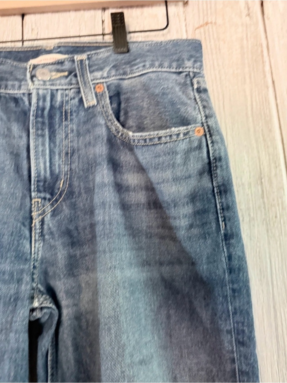Straight Leg Women's Jeans with Knee Rips - Blue - Picture 2 of 9